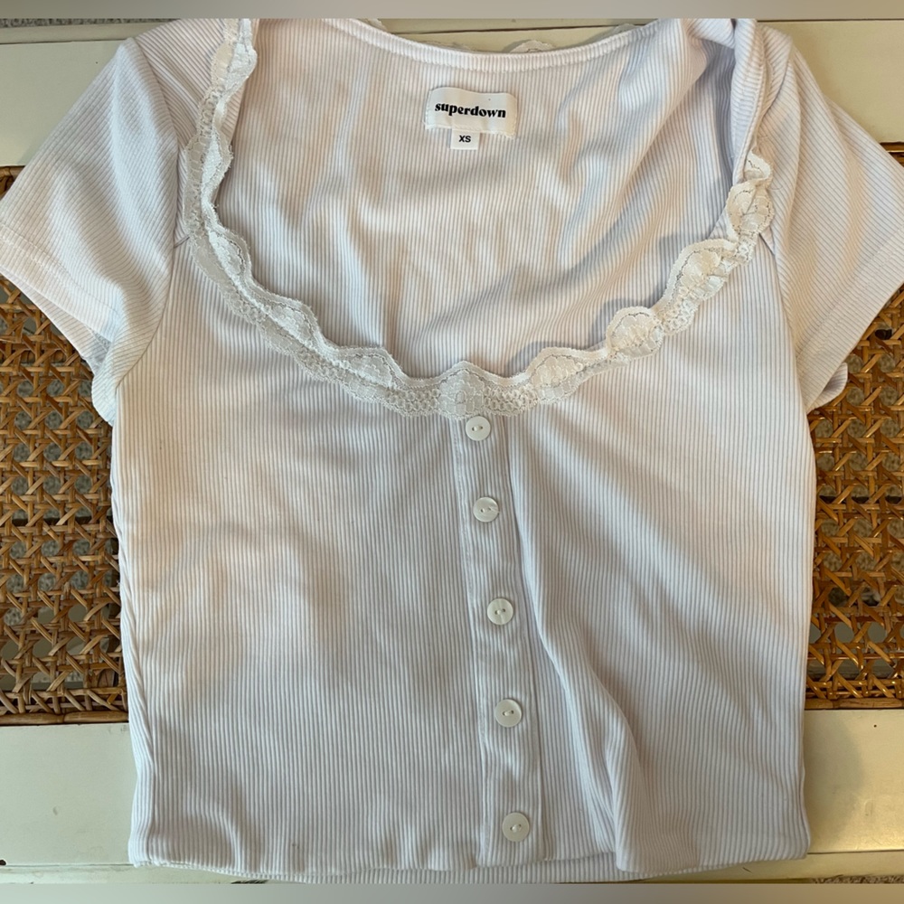 Super Down White Button-Down Crop Tee - image 1
